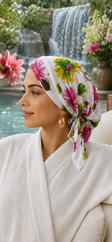 Cotton Headscarf | Floral Happy Pre-Tied Head Wrap | Hair Scarf For Women | Made in America