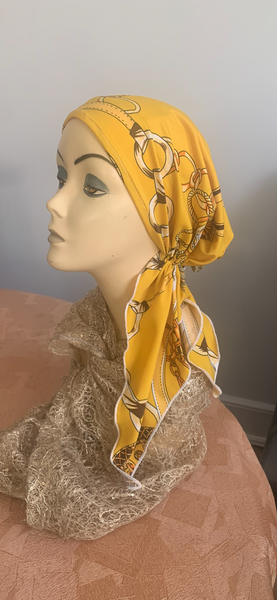 Yellow Headscarf For Women | Adjustable Beanie That Slips On Like A Hat | Pre Tied Fitted Hair Covering | Beautiful Bonnet | Made in NYC