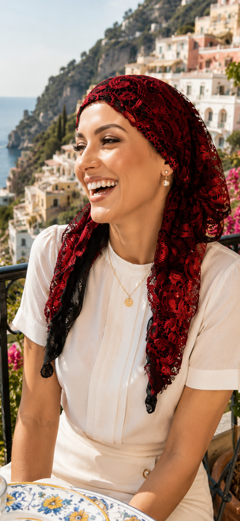 Burgundy Lace Headscarf With Lining