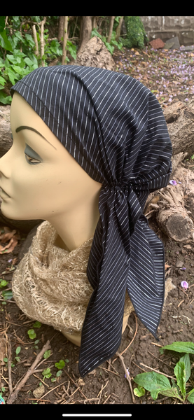Black Silver Pre Tied Head Scarf
