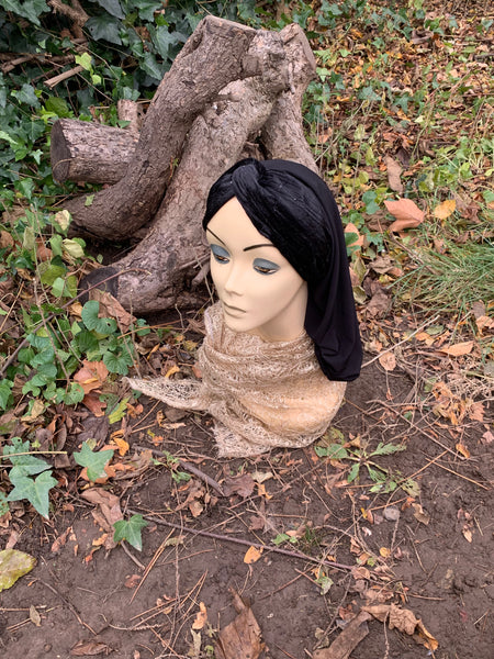 Black Velvet Lycra Snood Turban Hijab | Headscarf For Women | Easy Hijab For Work | Made in the USA by Uptown Girl Headwear