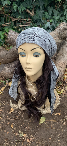 Silver Lace Pre Tied Headscarf With Lining | Tichel Hijab Headscarf by Uptown Girl Headwear