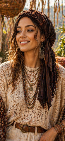 Bohemian Vibe Headscarf For Women | Brown Hair Covering | Pre Tied Fashion Headscarf