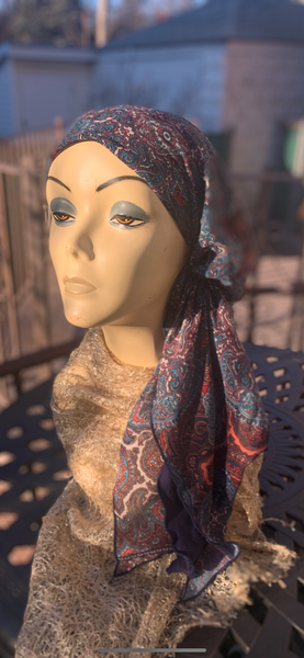 Beautiful Pre Tied Hair Scarf | Sophisticated Design | Lightweight Headscarf With Comfy Navy Blue Lining Made in America By Uptown Girl Headwear