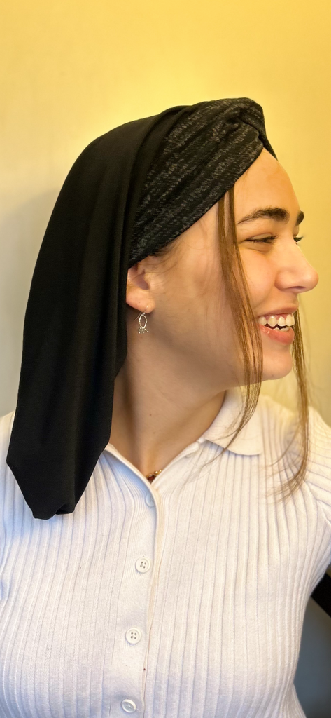 Beautiful Black Grey Snood Turban Hijab For Women With Long Or Short Hair | Provides Full Coverage | Made in USA by Uptown Girl Headwear