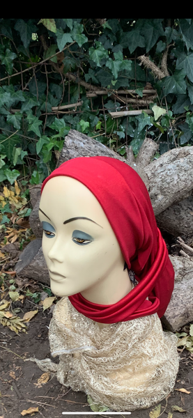 Christmas Clothing | Best Red Headscarf For Woman | Red Wrap Around Turban Snood | Wig Alternative | Modern Hijab | Made in USA by Uptown Girl Headwear