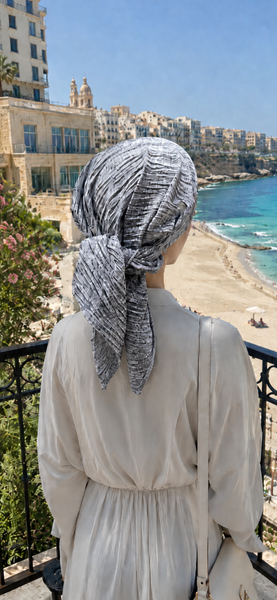Premium Headscarf | Grey Headscarf For Women | Pre Tied Elasicized Hair Covering With Beautiful Design | Easy To Wear Hijab | Pretty Hair Scarf Tichel | Proudly Made in the USA by Uptown Girl Headwear