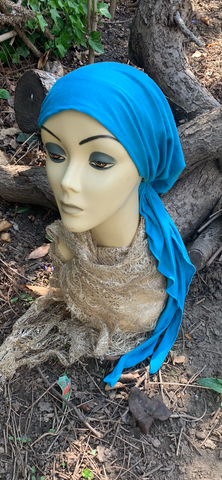 Turquoise Head Scarf For Women | Pre Tied Fitted Tichel Hijab Hair Scarf | Made in USA