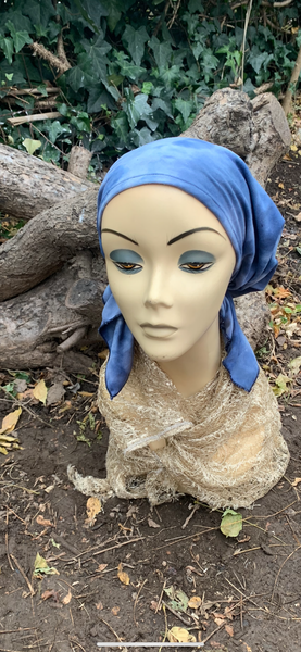 Wig Alternative | Blue Tie Dye Pre Tied Elasticated Slip On Headscarf | Fashion Bandana Modern Hijab Tichel | Easy To Wear Head Cover | Cute Hair Wrap