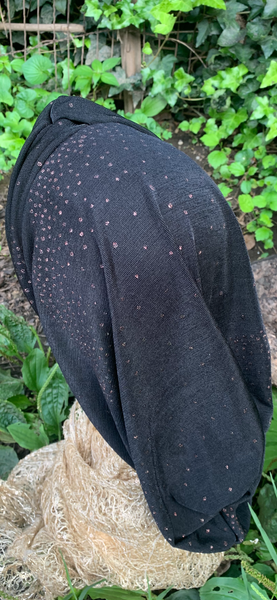 Black Slinky Snood | Black Hijab | Black Turban For Women With Copper Sparkle Design | Made in USA