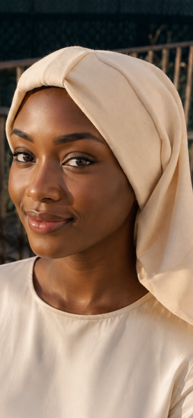 New 100% American Organic Cotton Snood Turban Hijab | Cream Off White Ivory Neutral Color Headcovering For Woman | Made in the USA by Uptown Girl Headwear