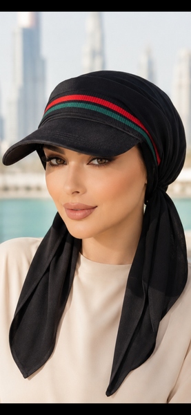 Sun Visor Hair Scarf For Women | Black Hijab | Tichel With Brim | Lightweight Headscarf With Modern Design | Made in USA by Uptown Girl Headwear