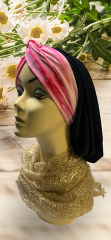 New Black Pink Tie Dye Snood Turban | Wig Alternative Fashion Headscarf For Women | Proudly Made in USA by Uptown Girl Headwear