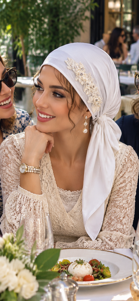 Romantic Style Head Scarf | With Sparkly Design | Headwear For Women Dressy Formal Fancy Pre-Tied Hair Scarf | Made in USA