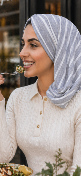 Grey White Snood Turban | Exercise Hijab | Casual Headwear For Woman | Made in the USA by Uptown Girl Headwear