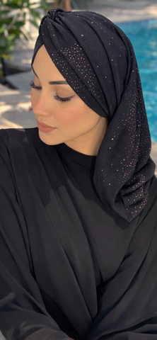 Black Snood | Black Sparkly Turban | Uptown Girl Headwear Classic Snood Turban | Black Hijab Style With Sparkles | Tichel For women | Made in USA