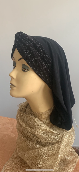 Black Sparkly Snood Turban Hijab