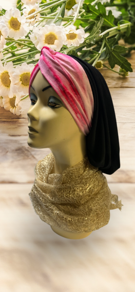 New Black Pink Tie Dye Snood Turban | Wig Alternative Fashion Headscarf For Women | Proudly Made in USA by Uptown Girl Headwear