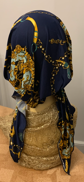 Blue Design Hijab Headscarf Pre Tied Hair Wrap | Made in USA