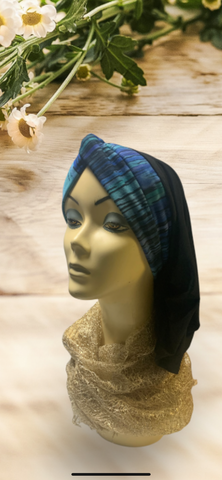 Blue Black Snood | Easy Hijab Scarf | Turban For Women | Headscarf | Beautiful Tichel | Proudly Made in USA by Uptown Girl Headwear