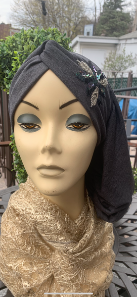 Grey Cotton Feel Snood Turban | Proudly Made in the USA by Uptown Girl Headwear