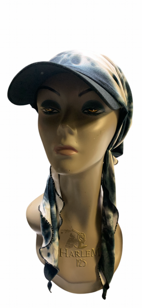 Black White Tie Dye Sun Visor Scarf | Baseball Tichel  Modest Swimwear | Activewear | Made in the USA by Uptown Girl Headwear |