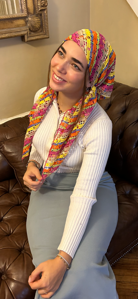 Colorful Pre Tied Head Scarf For Women | Light and Bright Happy Colors Hair Covering | Made in USA by Uptown Girl Headwear