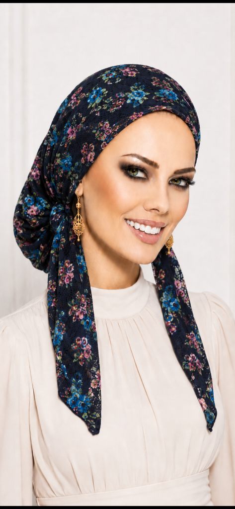 Floral Lace Headscarf For Women | Pre Tied Lace Hair Covering | Made in USA by Uptown Girl Headwear
