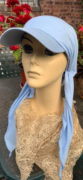 Light Blue Sun Visor Scarf | Modern Hijab With Brim | Tichel Hair Covering | Made in USA