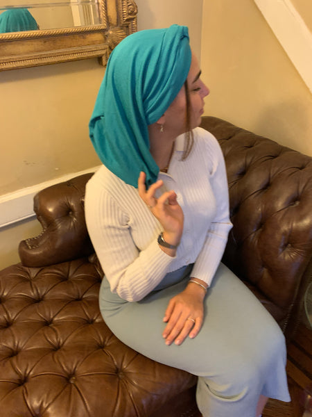 Turquoise Snood Turban Hijab | Made in USA by Uptown Girl Headwear