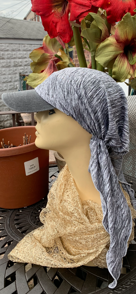 New Sun Visor Head Scarf | Modern Silver Grey Hat | Tichel Hijab Beanie With Brim | Made in USA