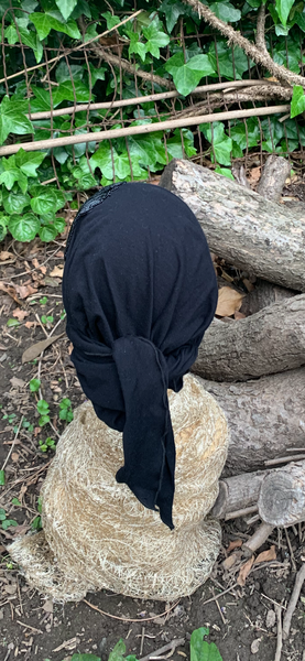 Black Cotton Head Scarf With Elegant Black Sparkly Design