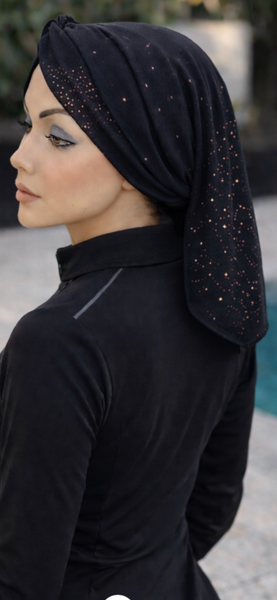 Black Snood | Black Sparkly Turban | Uptown Girl Headwear Classic Snood Turban | Black Hijab Style With Sparkles | Tichel For women | Made in USA