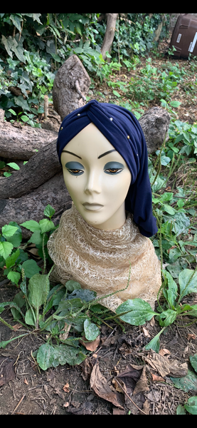 Navy Blue or Black Snood With Gold and Silver Design | Made in USA by Uptown Girl Headwear