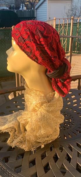 Burgundy Lace Headscarf With Lining