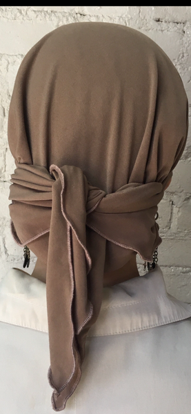 Tan Beige Unique Bohemian Style Tie Back Hat To Cover Hair | Cover & Conceal Hair Pre Tied Head Scarf For Women | Made in USA
