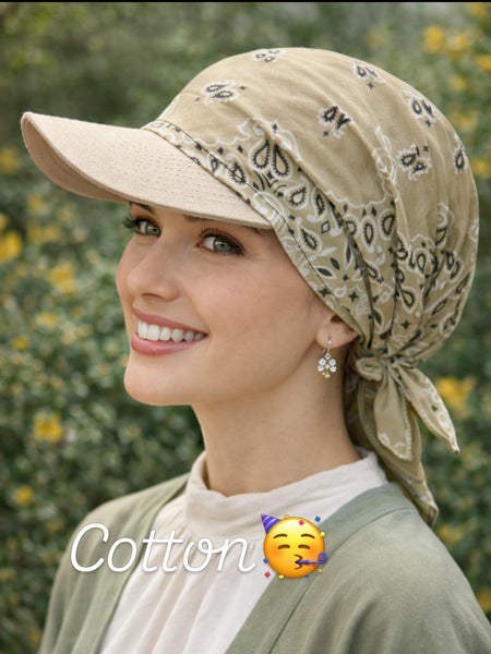 New Cotton Premium Pre Tied Bandana Visors | Breathable Cotton Hat | Lightweight Style Headcovering | Made in USA