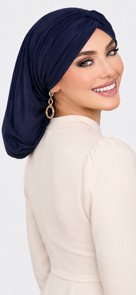 Navy Blue Snood | New Lycra Fabric Navy Blue Turban Tichel | Blue Modern Hijab Headscarf | Made in the USA by Uptown Girl Headwear