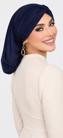 Navy Blue Snood | New Lycra Fabric Navy Blue Turban Tichel | Blue Modern Hijab Headscarf | Made in the USA by Uptown Girl Headwear