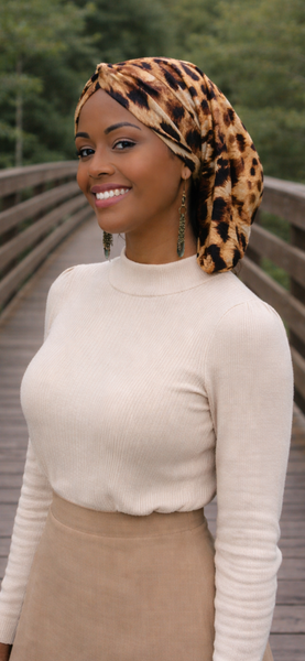 Animal Print Jersey knit Comfortable Snood Turban | Modern Hijab Stretchy Fabric | Headscarf For Women | Made in USA