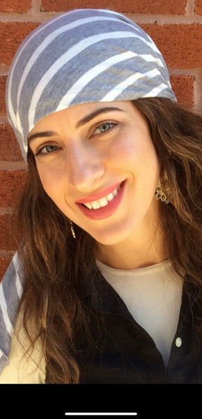 Grey White Headscarf For Women | Sport Hijab | Comfy Tichel Turban | Made in the USA by Uptown Girl Headwear