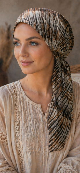 Rustic Headwear | Brown Neutral Head Scarf Hat To Conceal Hair Pre Tied Tie Back Fashion Hijab Hair Wrap | Made in USA