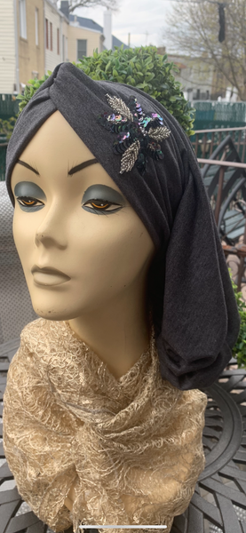 Grey Cotton Feel Snood Turban | Proudly Made in the USA by Uptown Girl Headwear