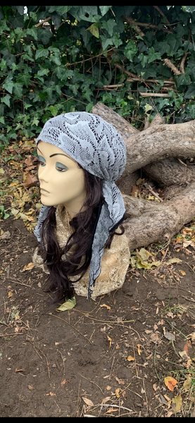 Silver Lace Pre Tied Headscarf With Lining | Tichel Hijab Headscarf by Uptown Girl Headwear