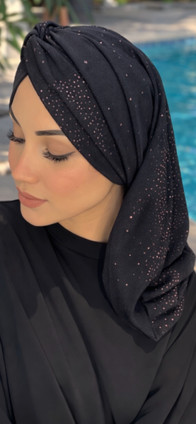 Black Snood | Black Sparkly Turban | Uptown Girl Headwear Classic Snood Turban | Black Hijab Style With Sparkles | Tichel For women | Made in USA