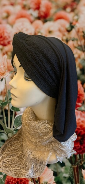 Uptown Girl Headwear New Textured Snood Turban | Black Hijab | Casual Headscarf For | Modern Fashion Headwear | Made in the USA