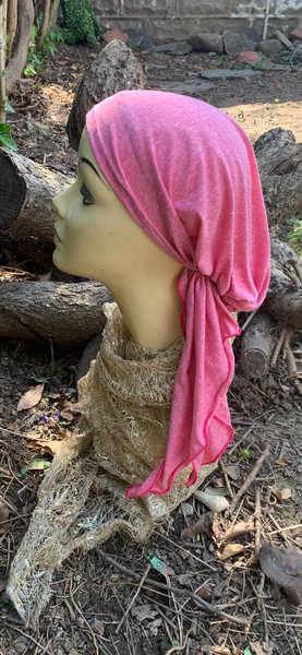 Pink Cotton Pre Tied Headscarf |Pink Exercise Hijab Hair Scarf | Pre Tied Headwear
