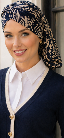 Blue and White Turban Snood Hijab Headscarf For Women | Made in the USA by Uptown Girl Headwear
