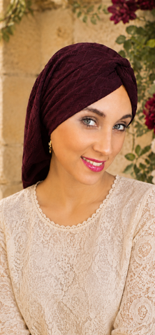 Turban Burgundy Textured Modern Hijab Hair Knot Snood Tichel To Cover and Conceal Hair All Day. Made in USA