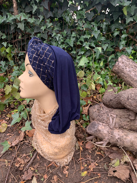 Navy Blue Snood Turban For Women | Made in USA by Uptown Girl Headwear